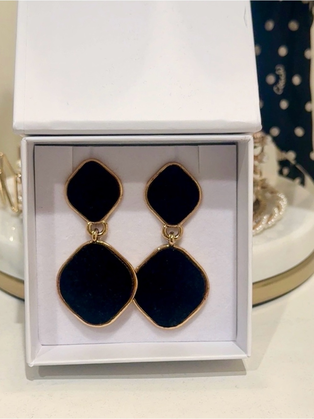 Black 18k Gold Plate Double Drop Earrings